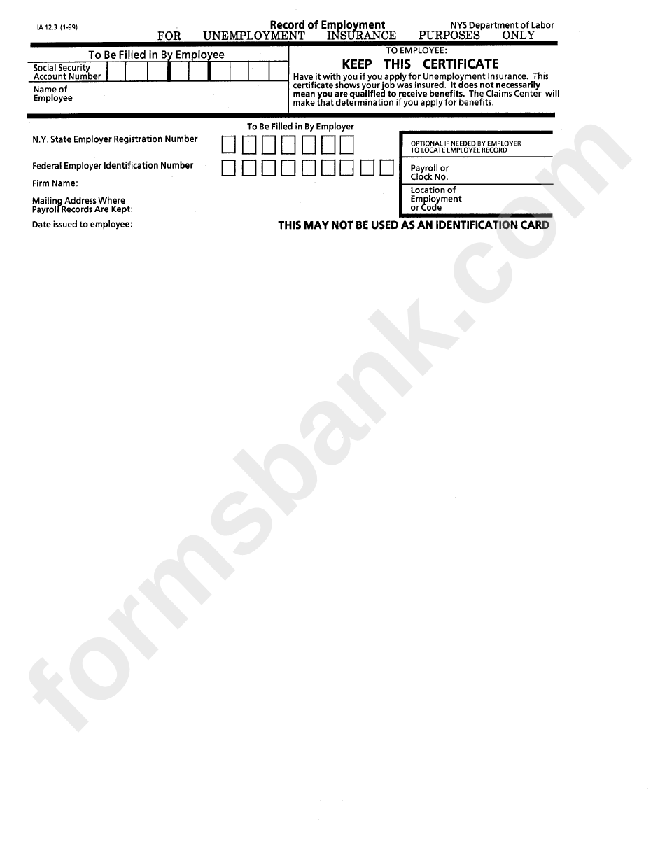 Form Ia 12.3 - Record Of Employment