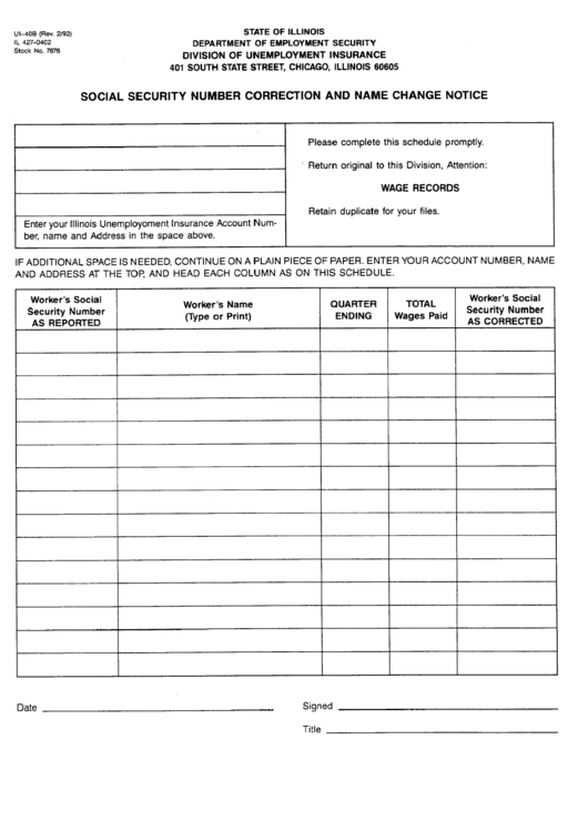 Form Ui-40b - Social Security Number Correction And Name Change Notice Printable pdf