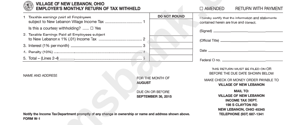 Form W-1 - Monthly Or Quarterly Statement