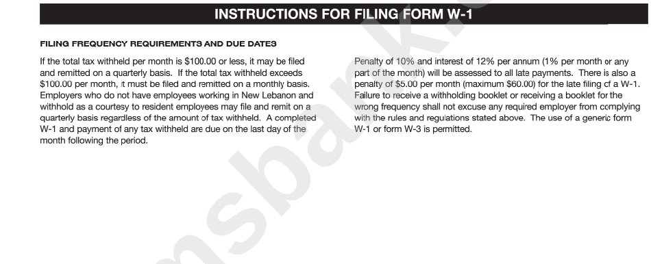 Form W-1 - Monthly Or Quarterly Statement