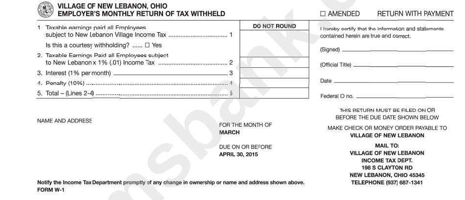 Form W-1 - Monthly Or Quarterly Statement