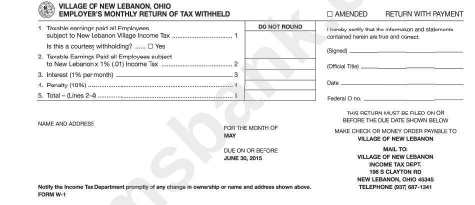 Form W-1 - Monthly Or Quarterly Statement