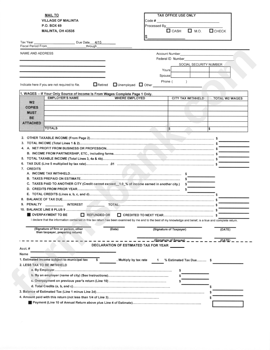 Download Ohio Income Tax Form printable pdf download