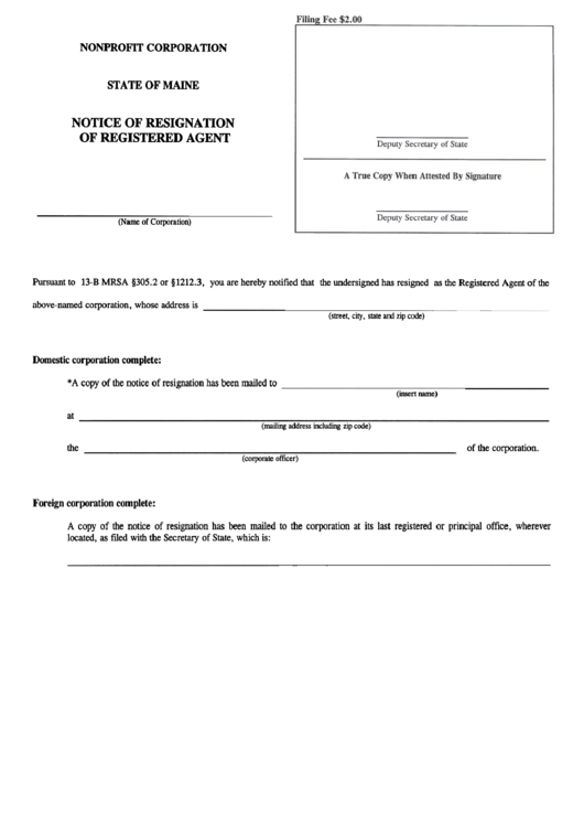Form Mnpca-3a - Notice Of Resignation Of Registered Agent Printable pdf