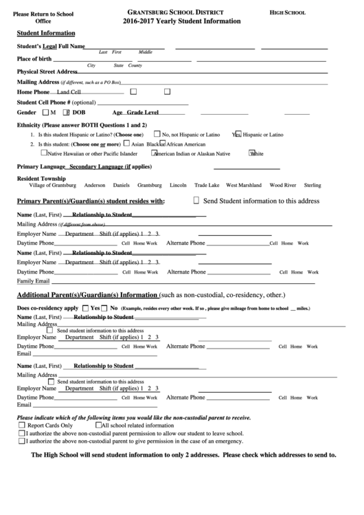 Yearly Student Information Form