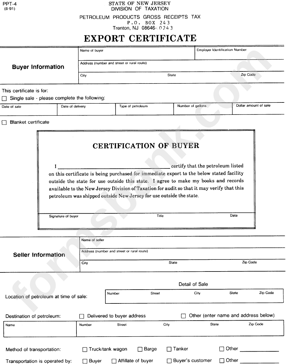 Form Ppt-4 - Export Certificate
