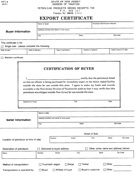 Form Ppt-4 - Export Certificate Printable pdf