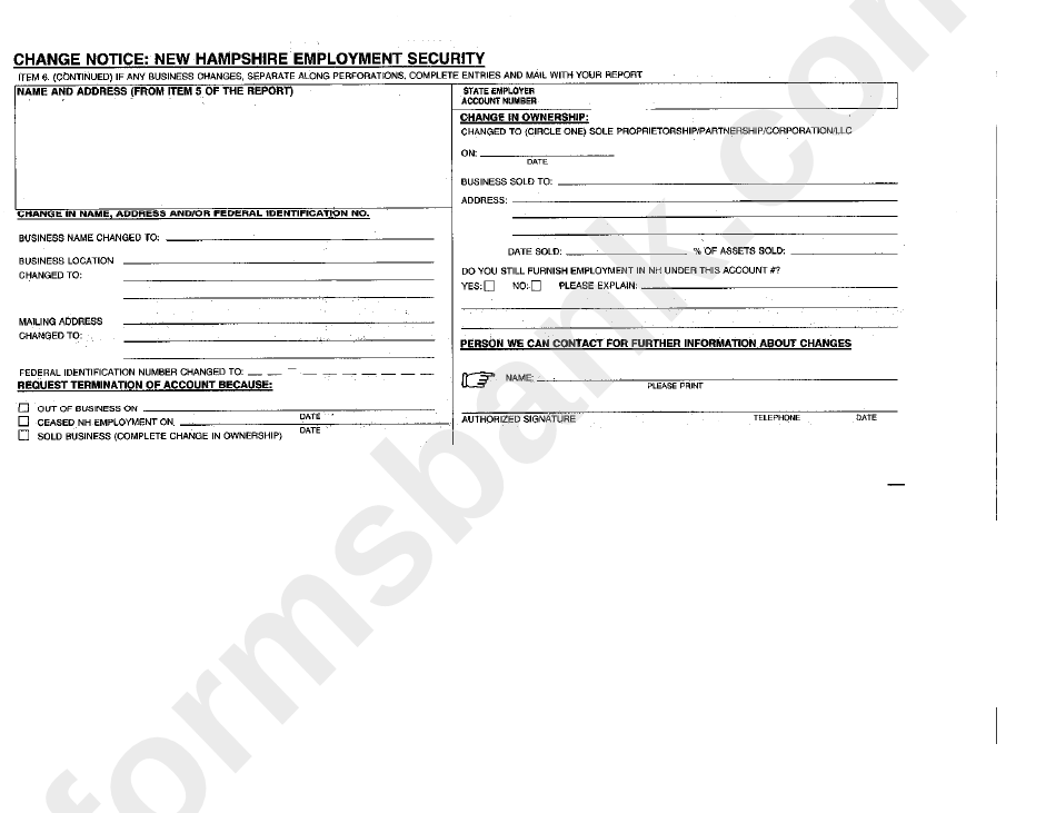 Change Notice Form - New Hampshire Employment Security