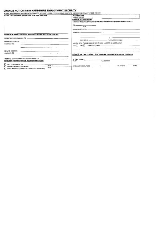Change Notice Form - New Hampshire Employment Security Printable pdf
