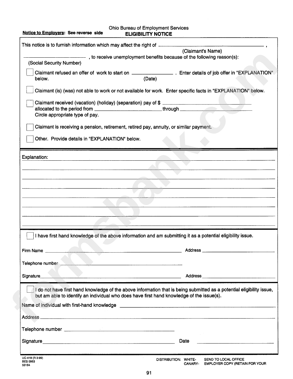 Form Uc-419 - Eligibility Notice
