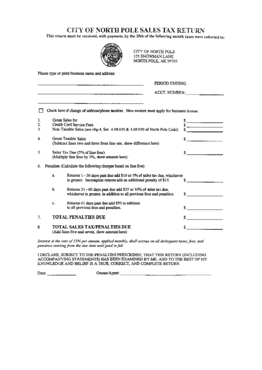 City Of North Pole Sales Tax Return Form Printable pdf