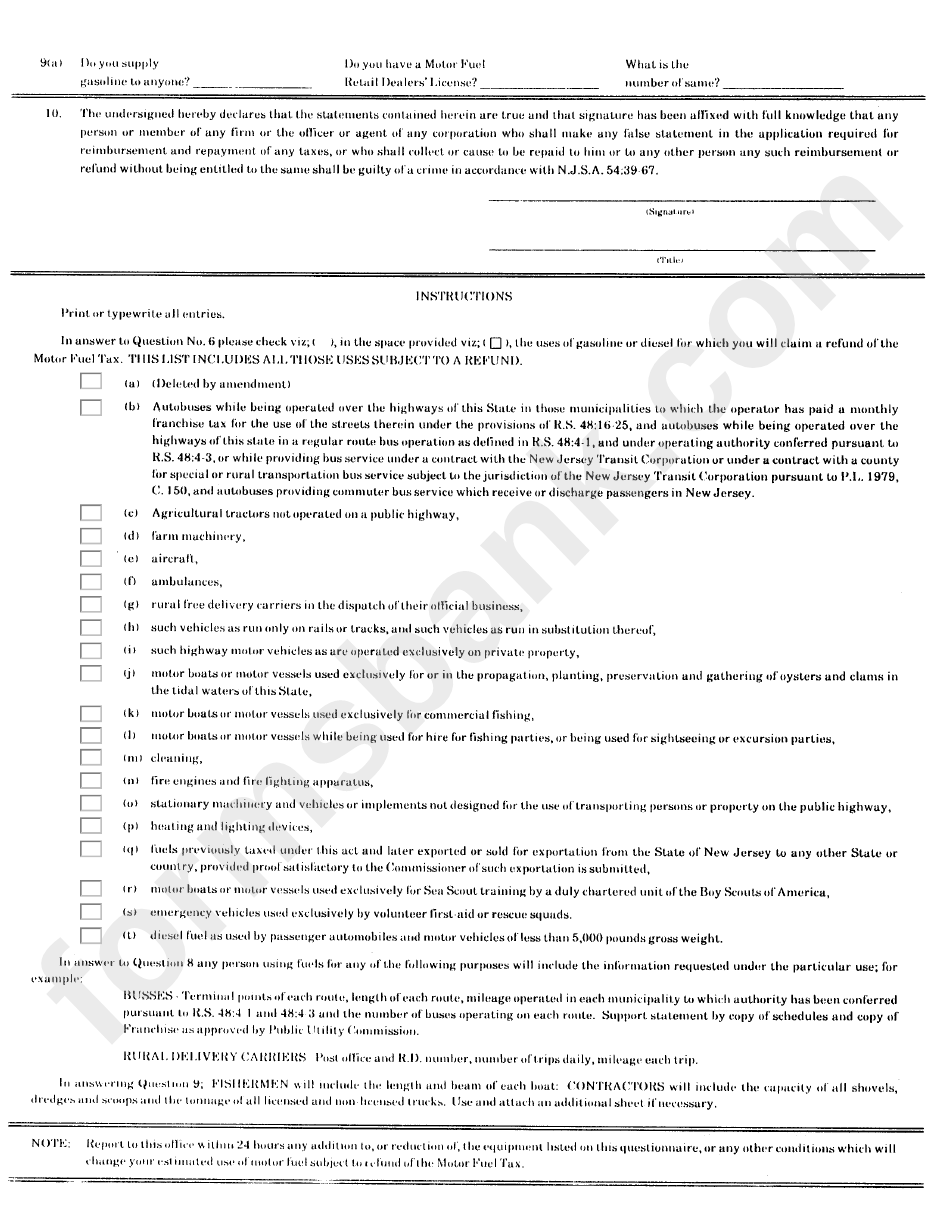 Form Gr-3 - Preliminary Refund Questionaire Motor Fuels Tax