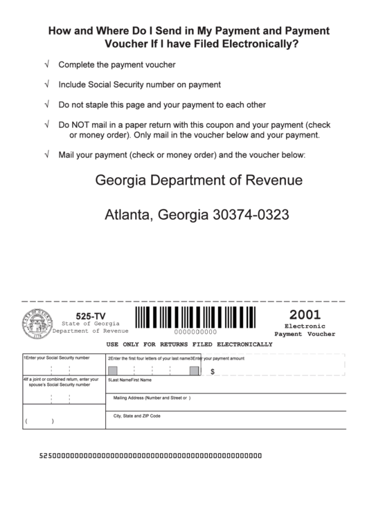Form 525 -Tv - 2001- Electronic Payment Voucher Printable pdf