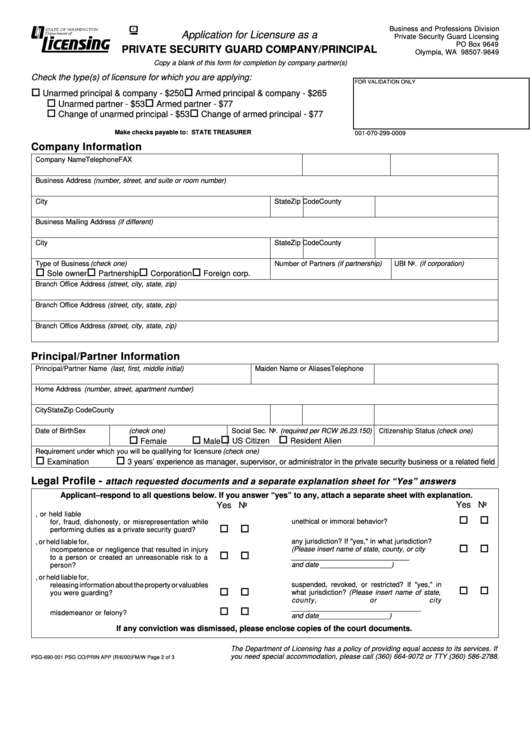 Fillable Form Psg690001 Application For Licensure As A Private Security Guard Company