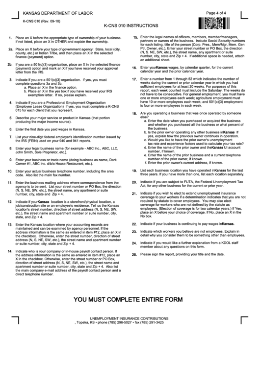 K-Cns 010 Instruction - Kansas Department Of Labor Printable pdf