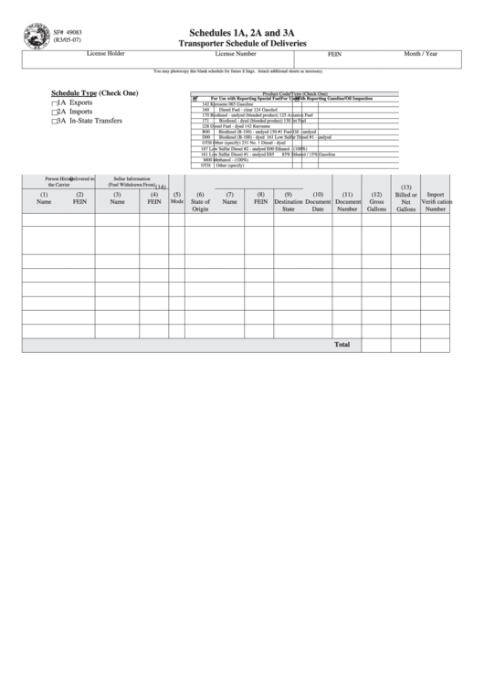 Form Sf# 49083 - Schedules 1a, 2a And 3a Transporter Schedule Of Deliveries 2007 Printable pdf