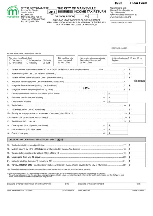 Fillable Business Income Tax Return Form Printable pdf