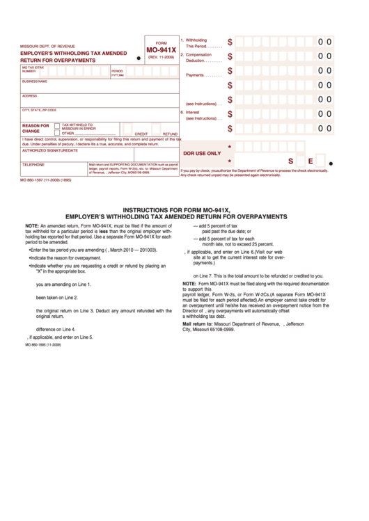 Fillable Form Mo-941x - Employer