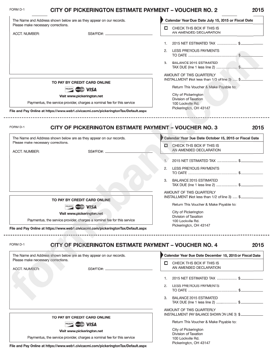 Form D-1 - City Of Pickerington Estimate Payment - Voucher No.2 - 2015
