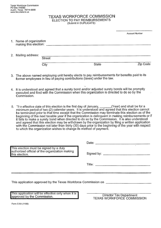 Form C-6a -Election To Pay Reimdursements Printable pdf