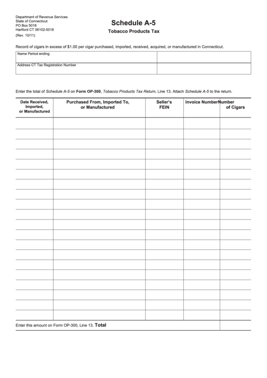Schedule A-5 - Tobacco Products Tax Form - Department Of Revenue Services State Of Connecticut Printable pdf
