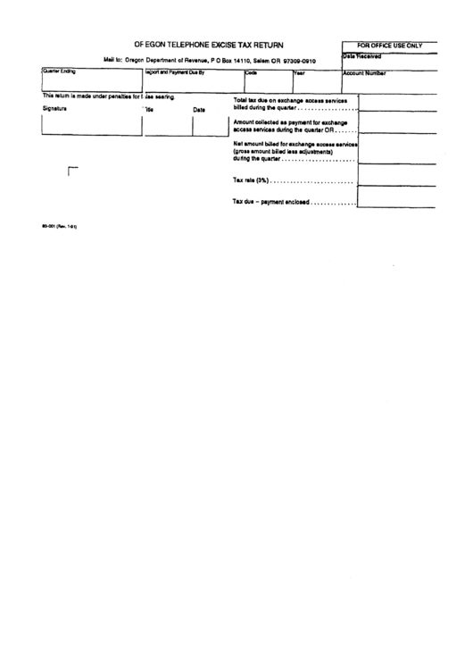 Form 93-001 - Oregon Telephone Excise Tax Return Printable pdf