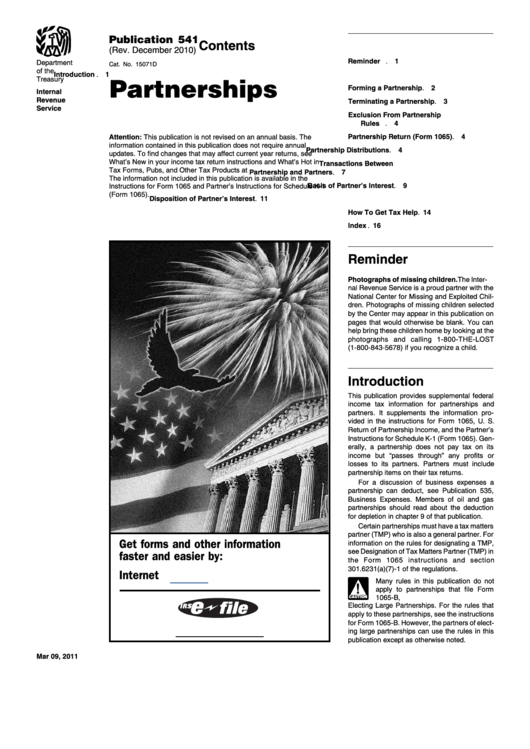 Form 541 - Partnerships - Department Of The Treasury - Internal Revenue Service - 2010 Printable pdf