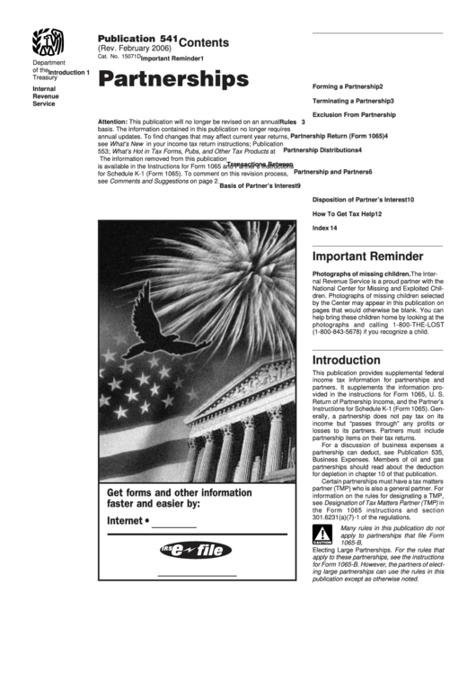 Form 541 - Partnerships - Department Of Treasury Internal Revenue Service - 2006 Printable pdf