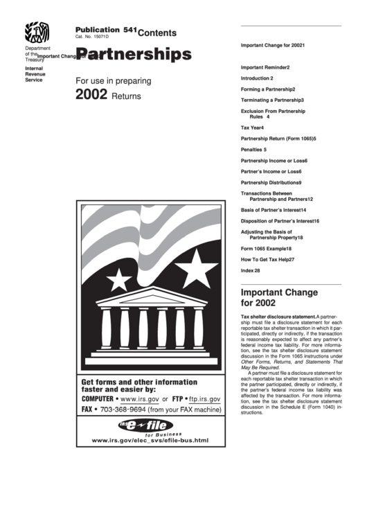 Form 541 - Partnerships - Department Of Treasury Internal Revenue Service - 2002 Printable pdf