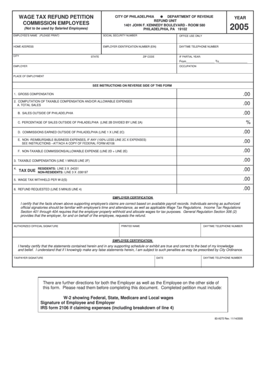 Form 83-A272 - Wage Tax Refund Petition Commission Employees - 2005 Printable pdf