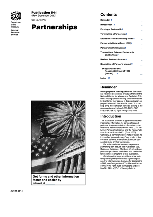 Form 541 - Partnerships - Department Of Treasury Internal Revenue Service - 2013 Printable pdf