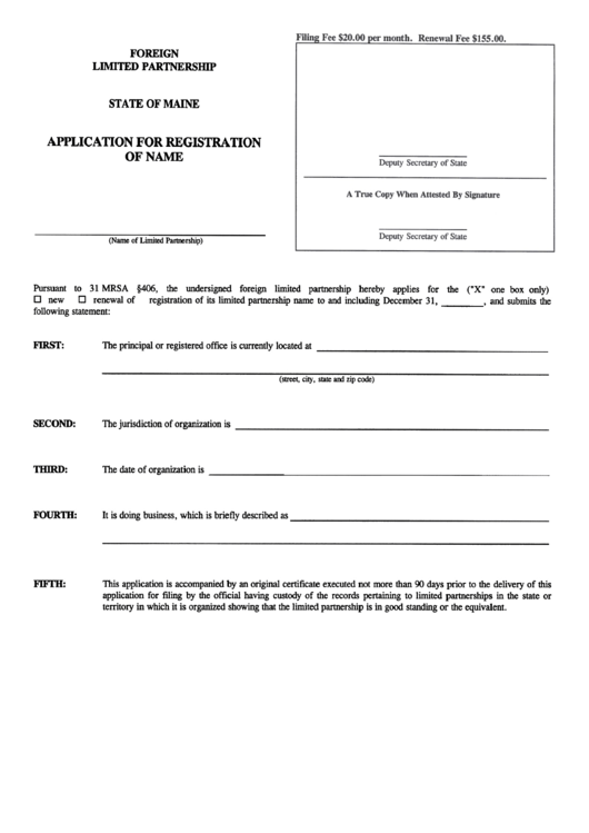 Form Mlpa-2 - Applica Tion For Registration Of Name Printable pdf