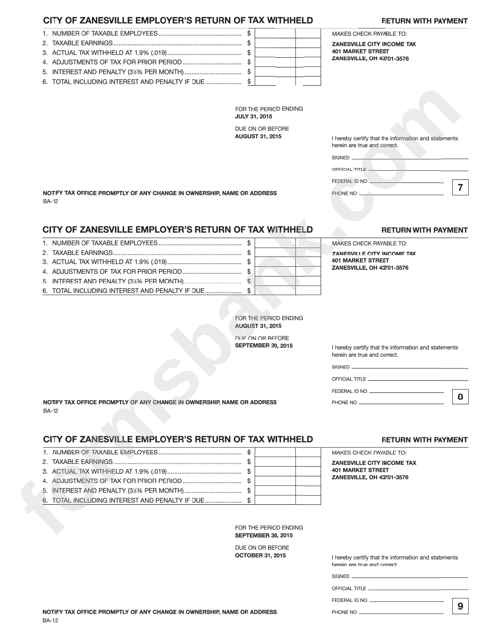 Form Ba-13 - Employer Municipal Withholding Booklet