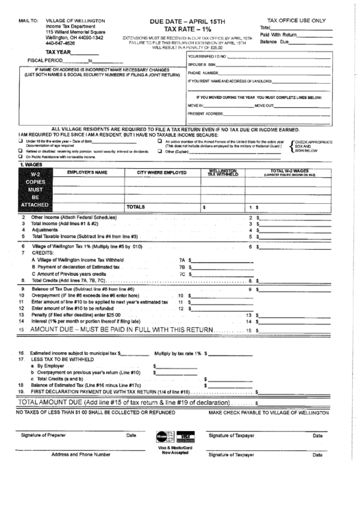 Village Of Wellington Income Tax Return Form Printable pdf