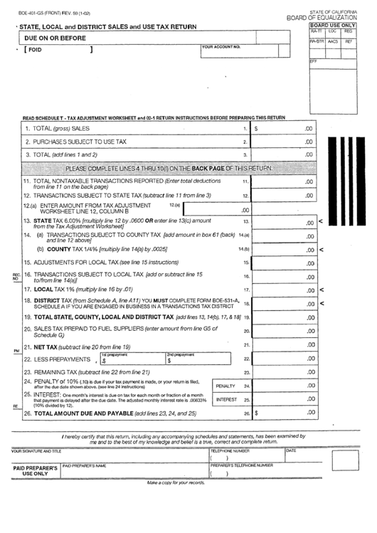 Form Boe-401-Gs - State, Local And District Sales And Use Tax Return Form - California Printable pdf