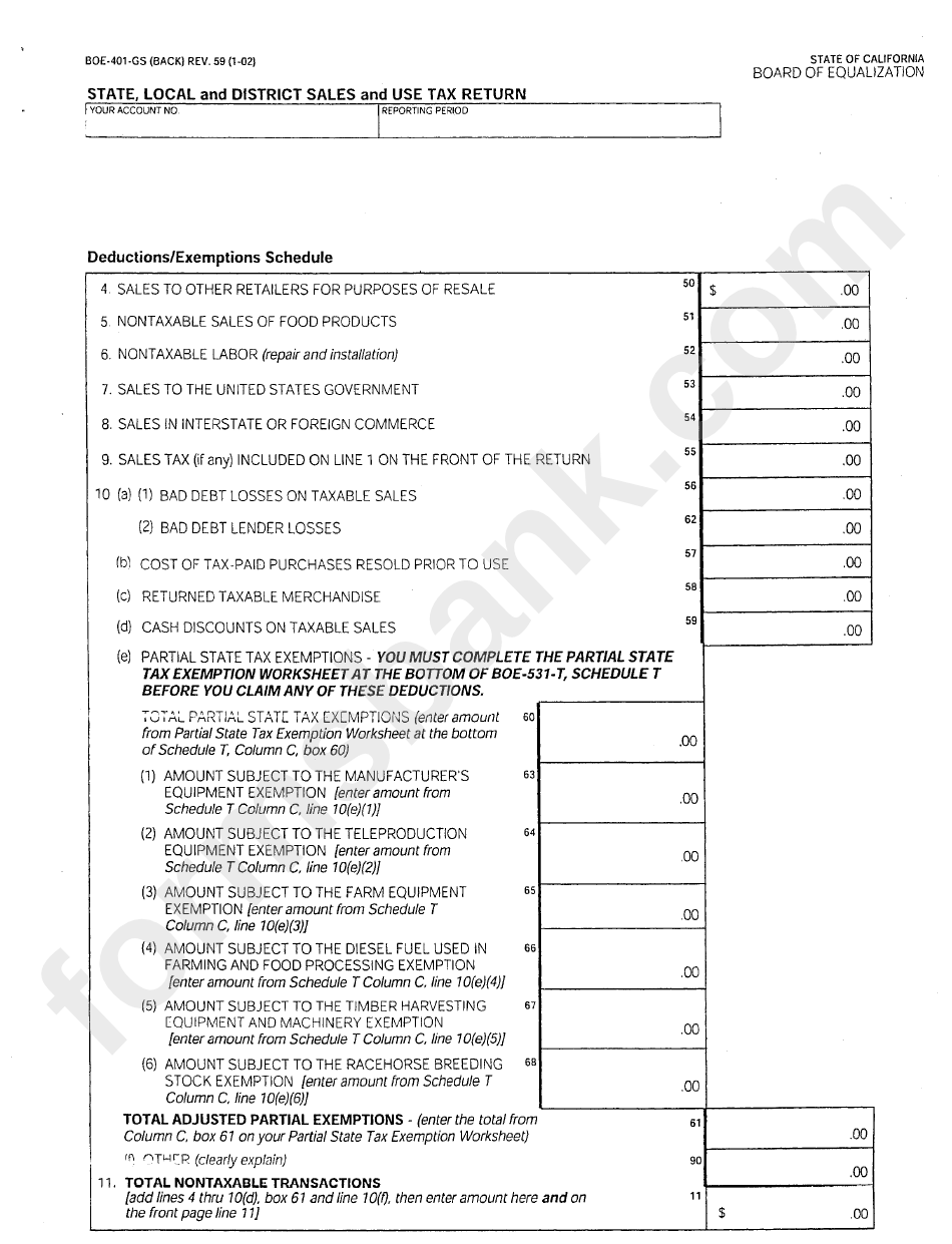 Form Boe-401-Gs - State, Local And District Sales And Use Tax Return Form - California