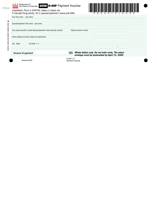 Fillable Form D-40p - Payment Voucher Printable pdf