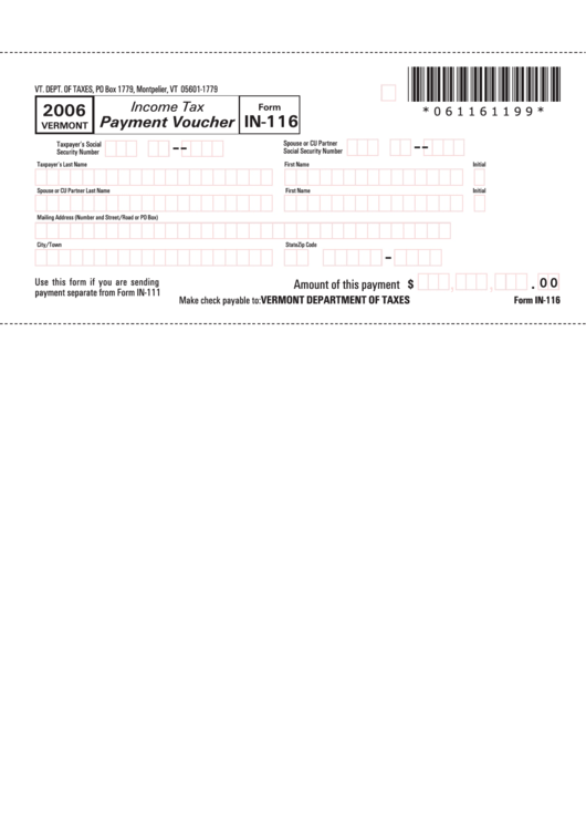 Form In-116 - Income Tax Payment Voucher Printable pdf