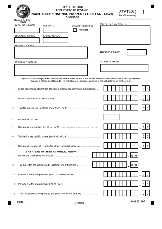 Form 8402b - Nontitled Personal Property Use Tax Printable pdf