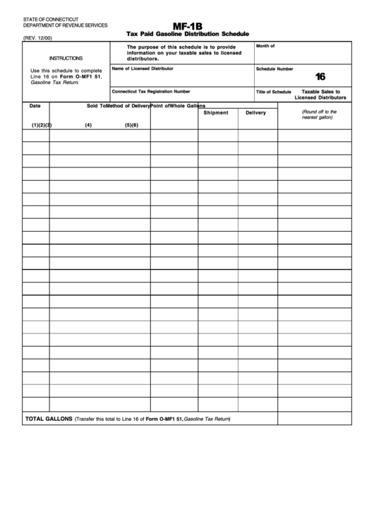 Form Mf- 1b - Tax Paid Gasoline Distribution Schedule Printable pdf