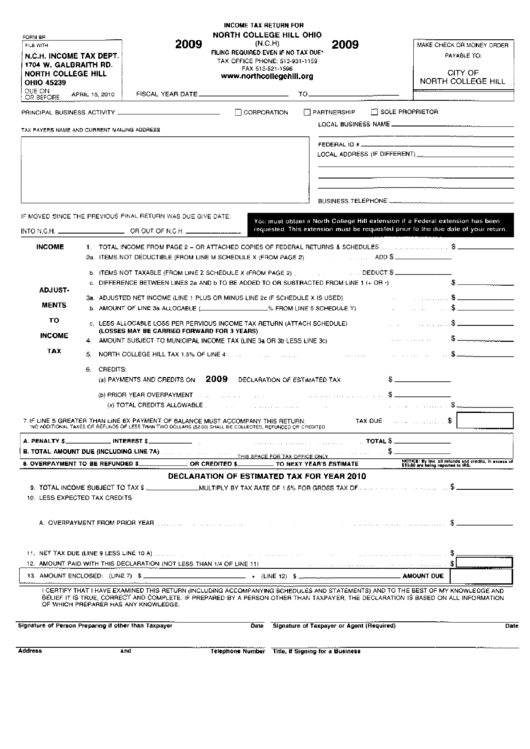 Form Br - Income Tax Return 2009 Printable pdf