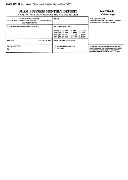 Form Bmd - Business Montly Deposit Form - Guam Printable pdf