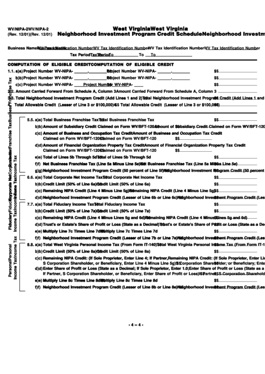 Form Nipa-2 - Neighborhood Investment Program Credit Schedule Printable pdf