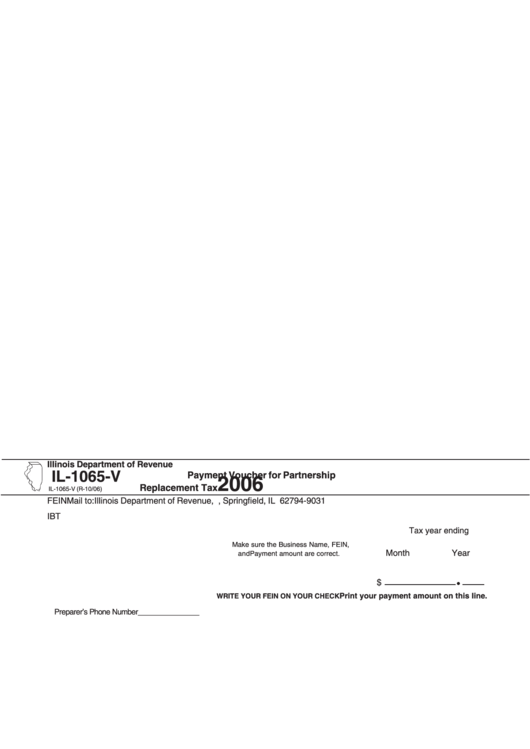 Form Il-1065-V - Payment Voucher For Partnership Replacement Tax - 2006 Printable pdf