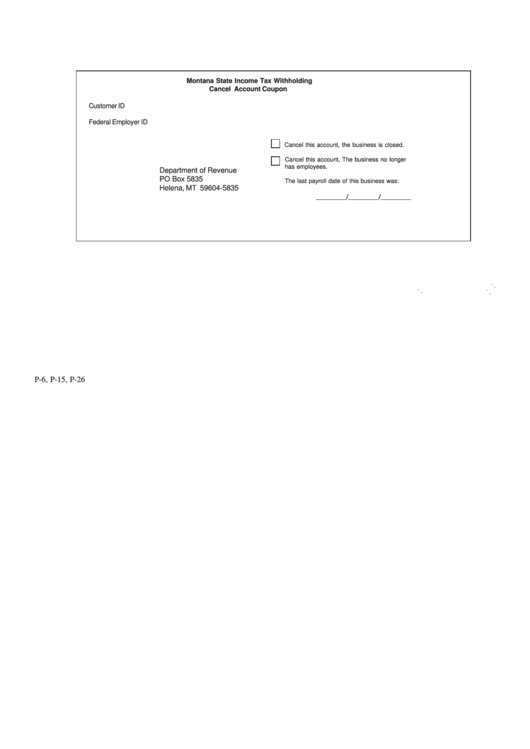 Fillable Form P-15 - Income Tax Withholding Cancel Account Coupon Printable pdf