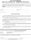 Local Service Tax - Exemption Certificate - City Of Pittsburgh - 2008 Printable pdf