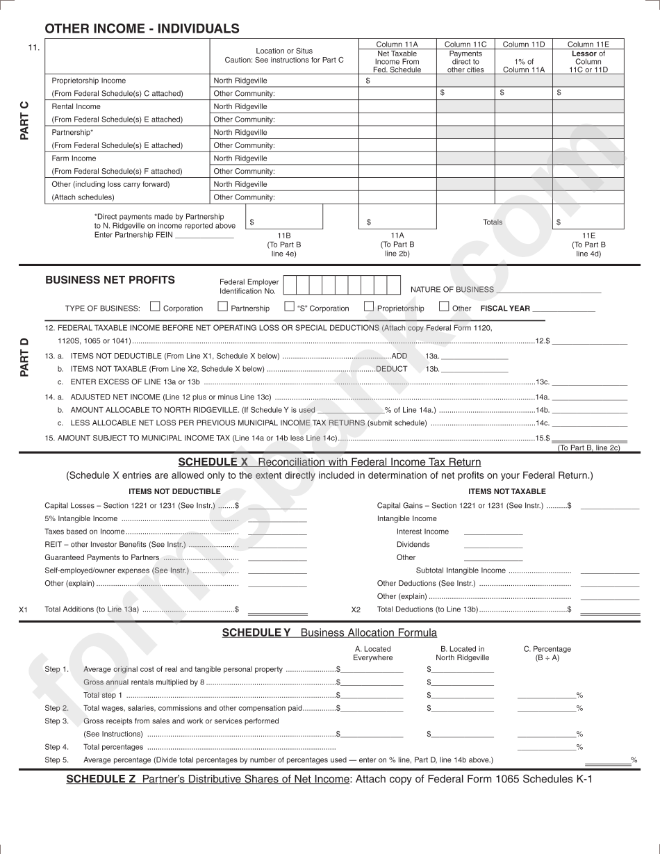 Form Fr - City Of North Redgeville Income Tax Return 2007