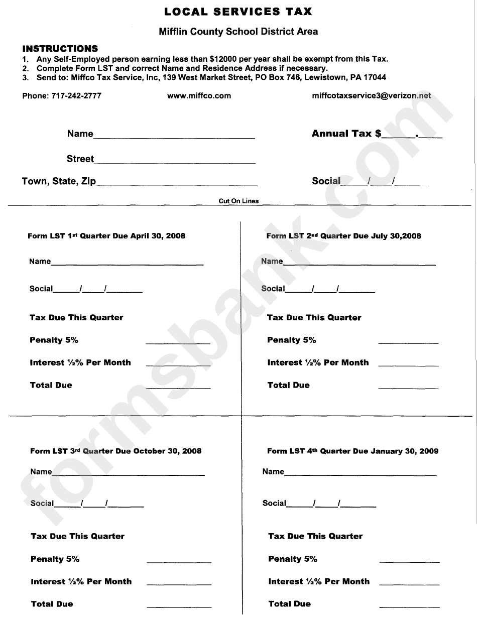 Local Services Tax Form - Miffco Tax Service
