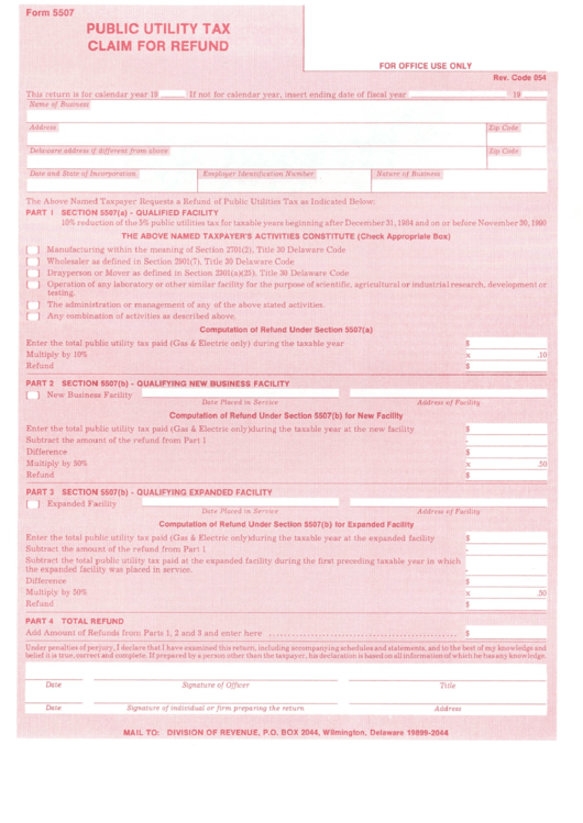 Form 5507 - Public Utility Tax Claim For Refund Printable pdf