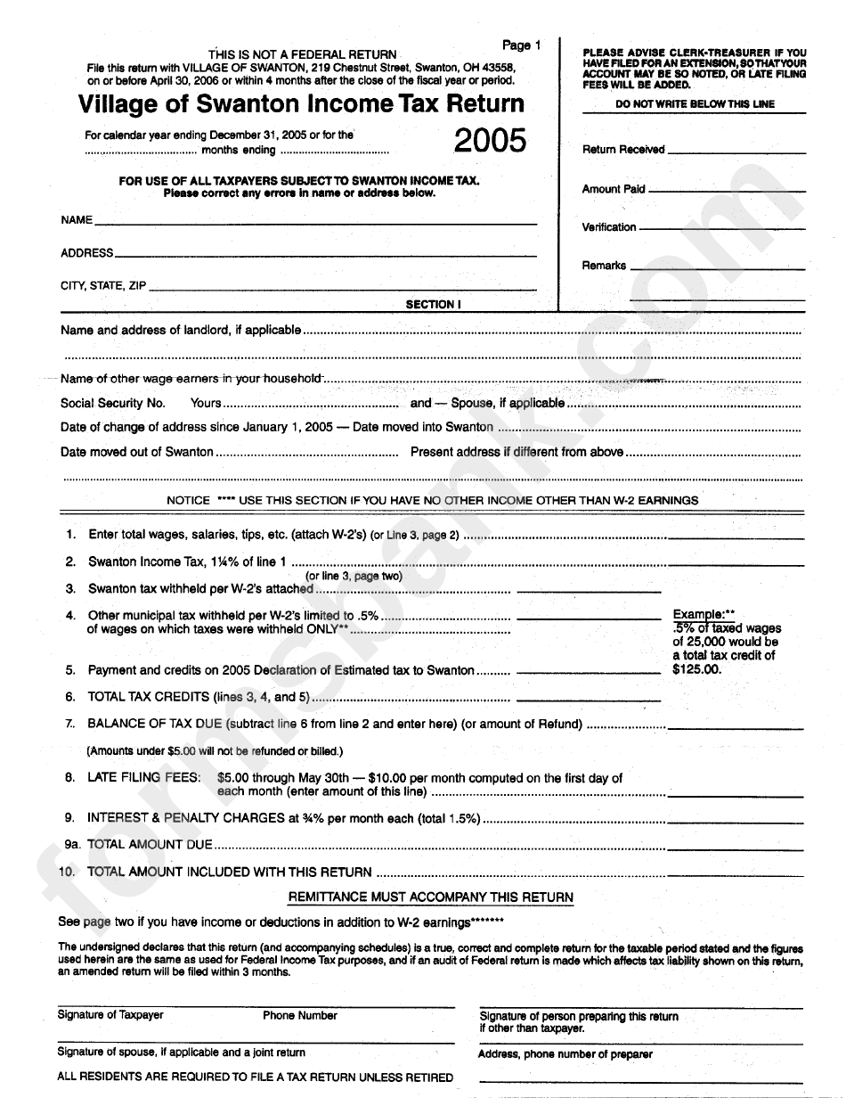 Village Of Swanton Income Tax Return Form